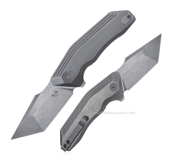 Damned Designs Yokai Flipper Folding Knife, 14C28N SW, Titanium Grey, DMN002TSW