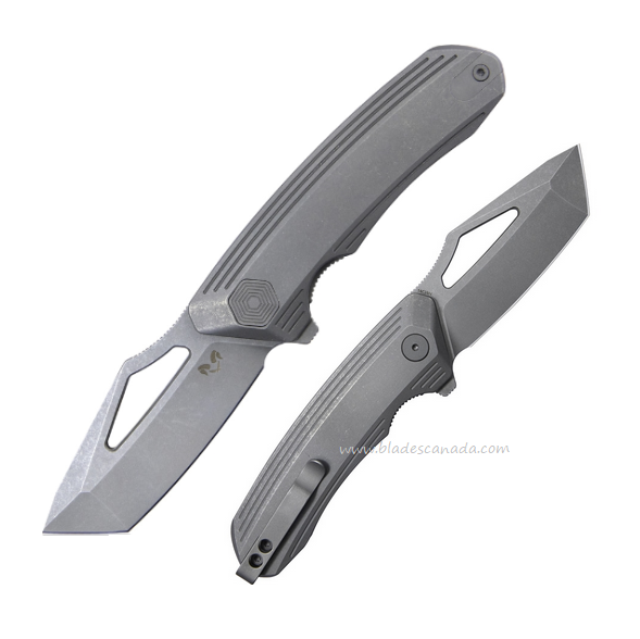 Damned Designs Banshee Flipper Folding Knife, 14C28N SW, Titanium Grey, DMN003TSW