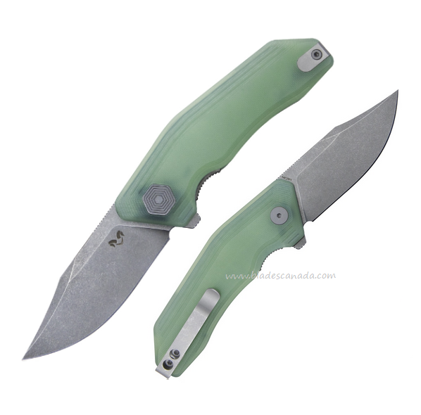 Damned Designs Cerberus Flipper Folding Knife, 14C28N SW, G10 Jade, DMN005GJ