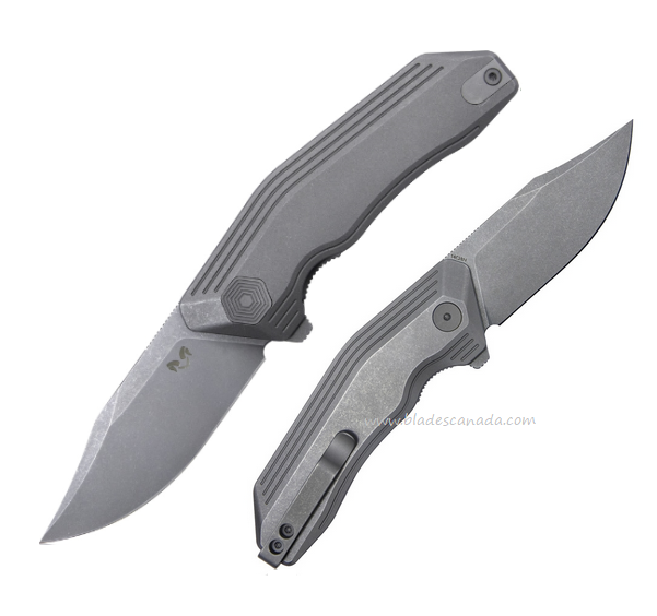 Damned Designs Cerberus Flipper Folding Knife, 14C28N SW, Titanium Grey, DMN005TSW