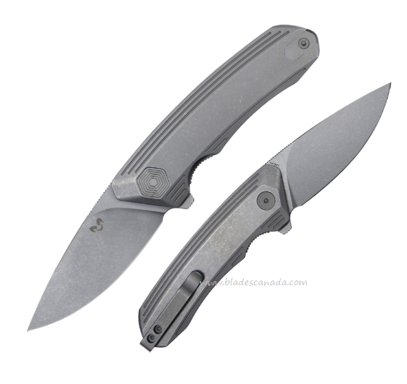 Damned Designs Invictus Flipper Folding Knife, 14C28N SW, Titanium Grey, DMN006TSW