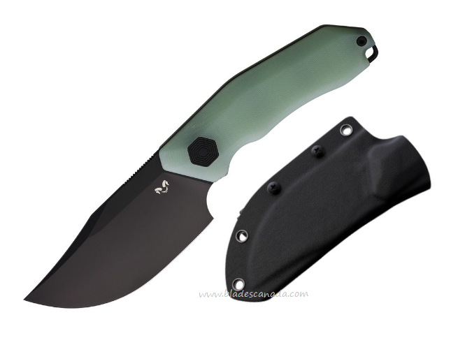 Damned Designs Cerberus Fixed Blade Knife, 14C28N Black, G10 Jade, DMN012GBLK