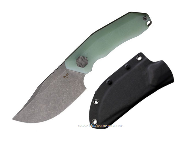 Damned Designs Cerberus Fixed Blade Knife, 14C28N SW, G10 Jade, DMN012GSW