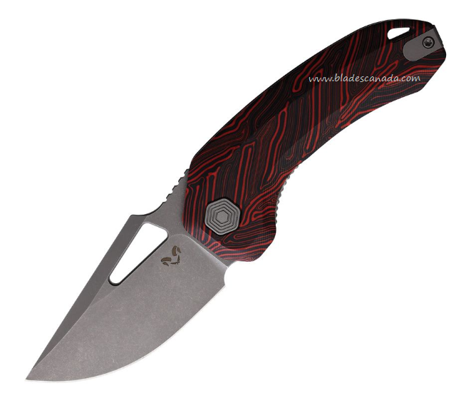 Damned Designs Djinn XL Flipper Folding Knife, 14C28N SW, Damascus G10 Red/Black, DMN015XLBKRD