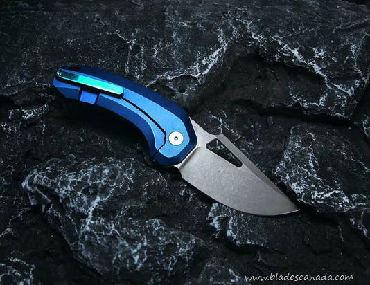 Damned Designs Djinn XL Framelock Folding Knife, S35VN SW, Titanium Blue, DMN015XLTBL