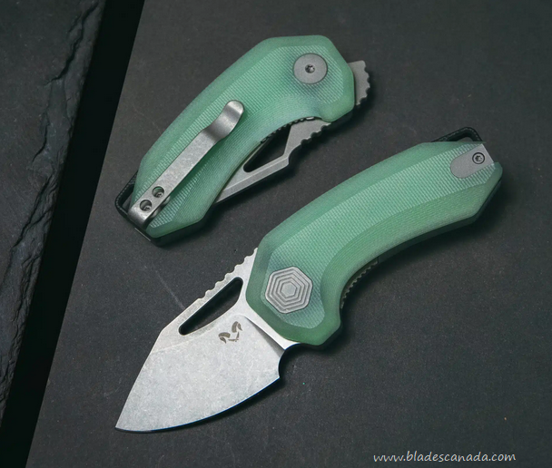 Damned Designs Anzu Flipper Folding Knife, 14C28N, G10 Jade, DMN016GJ