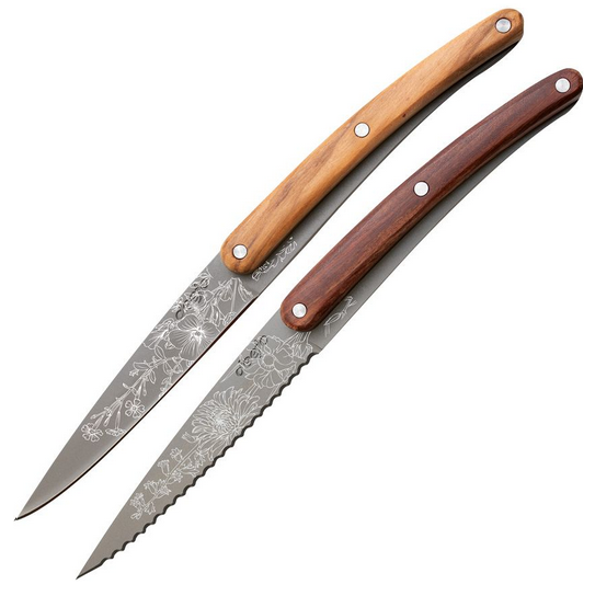 Deejo Pairing Knife Set Blossom, Stainless, Coralwood/Olive Wood, DEECFB102