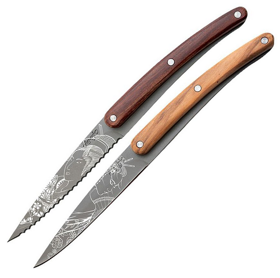 Deejo Pairing Knife Set Japanese, Stainless, Coralwood/Olive Wood, DEECFB103