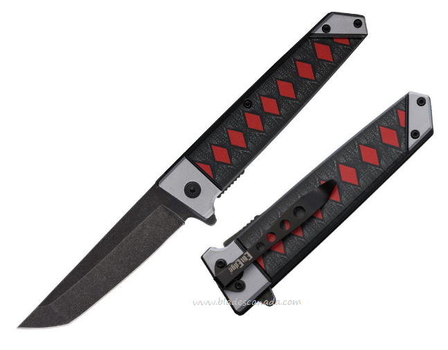 ElitEdge Flipper Folding Knife, Black SW Tanto Blade, Nylon Black/Red Handle, 10A102BKR