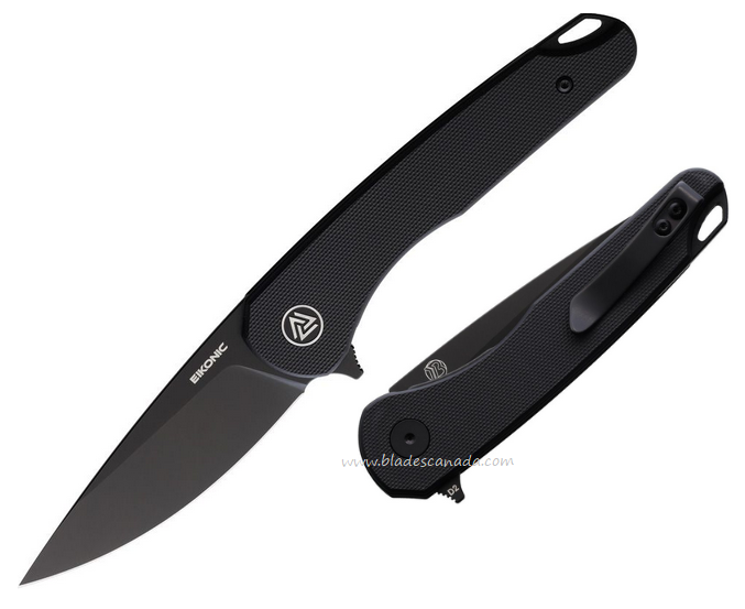 Eikonic Dromas Flipper Folding Knife, D2 Black PVD, G10 Black, 440BB