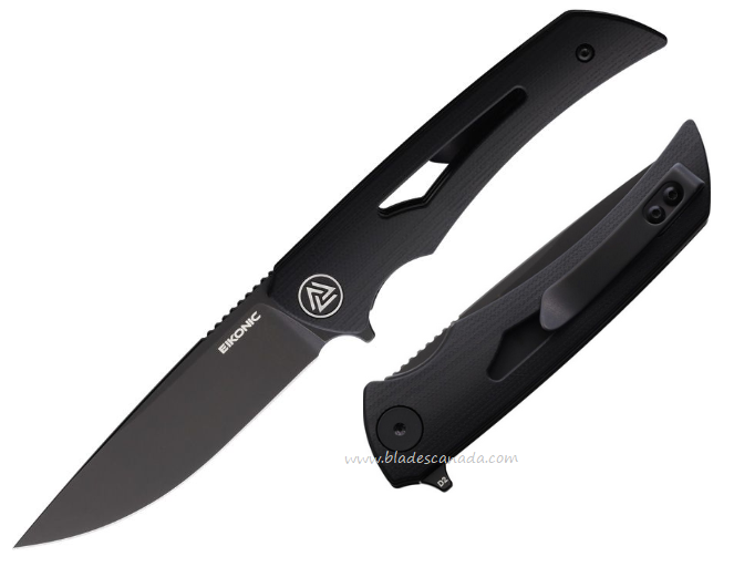 Eikonic Aperture Flipper Folding Knife, D2 Black PVD, G10 Black, EKC441SGN