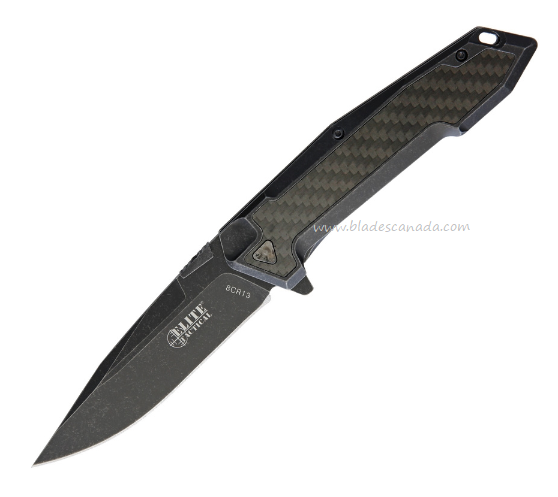 Elite Tactical Flipper Framelock Knife, Black SW Blade, Carbon Fiber Inlay, ELT1018DSW