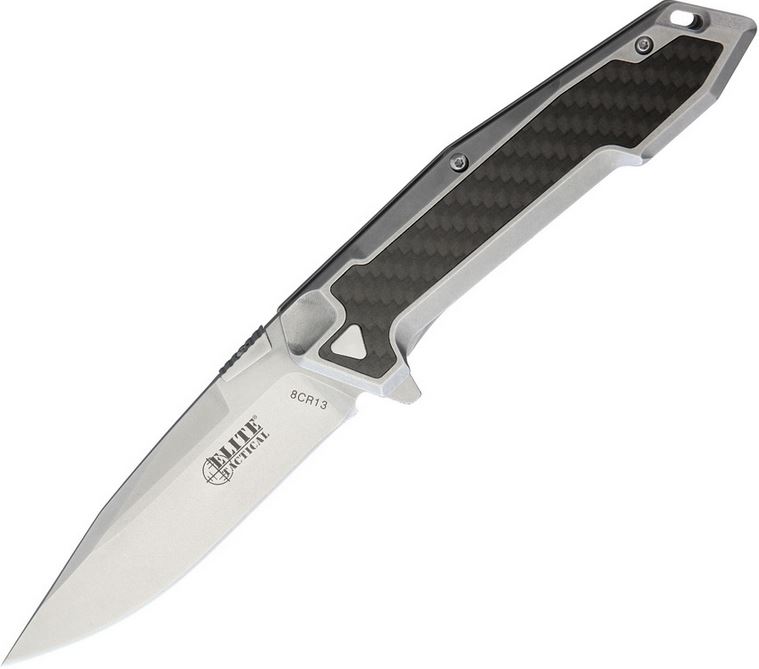 Elite Tactical Framelock Folding Knife, Stainless, CF Inlay Handle, ELT1018SW