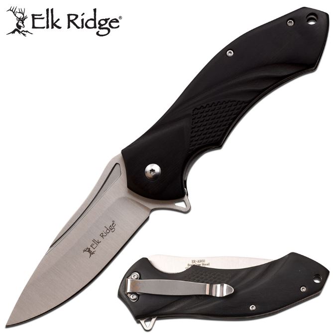 Elk Ridge Knives Flipper Folding Knife, Black Pakkawood, Assisted Opening, ERA960BK