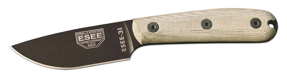 ESEE 3HM-B Fixed Blade Knife, 1095 Carbon, Modified Micarta Handle, Brown Leather Sheath