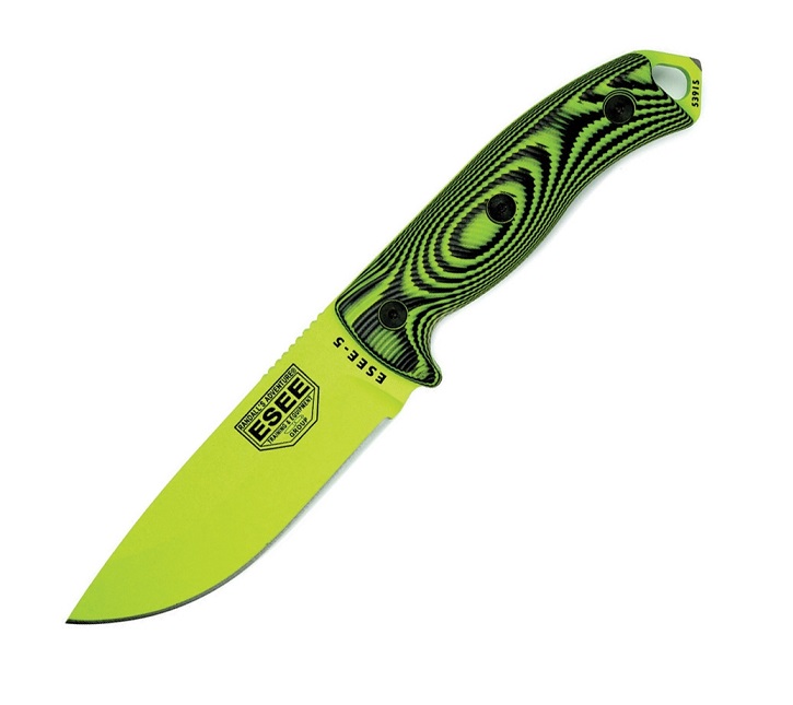 ESEE 5PVG-007 Fixed Blade Knife, 1095 Carbon Venom Green, G10 3D Black/Venom Green, Kydex Sheath - Click Image to Close