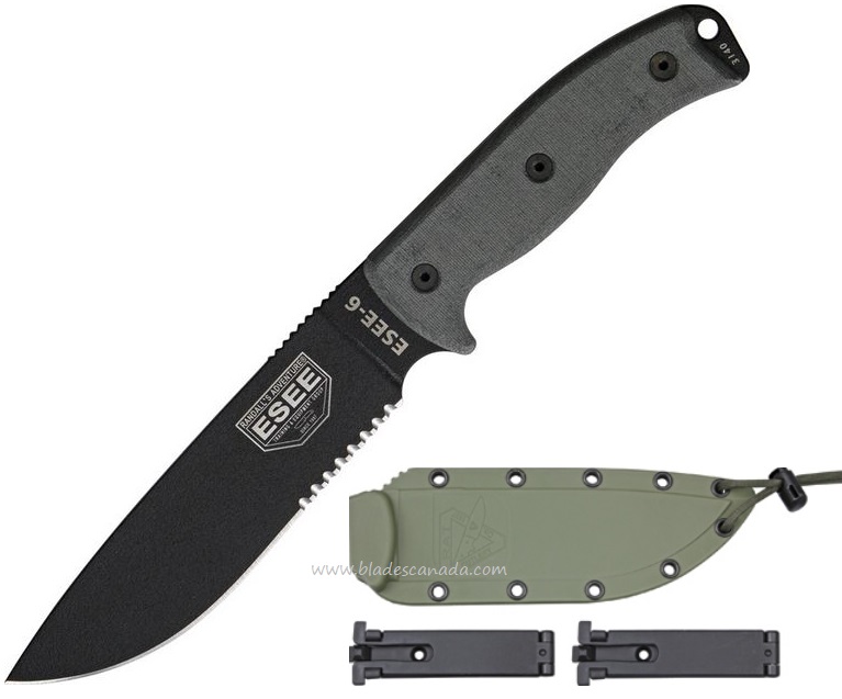 ESEE 6S-OD Fixed Blade Knife, 1095 Carbon, Micarta, OD Molded Sheath