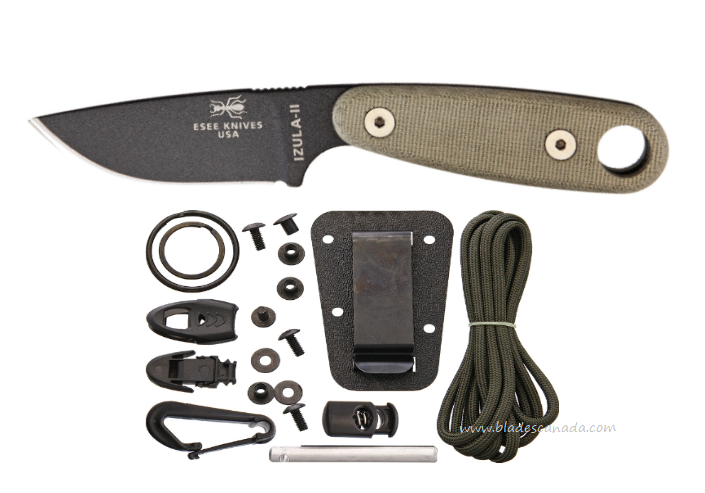 ESEE Izula II Tactical Fixed Blade Knife w/Kit, 1095HC Black, Micarta, ESIZ2TGK