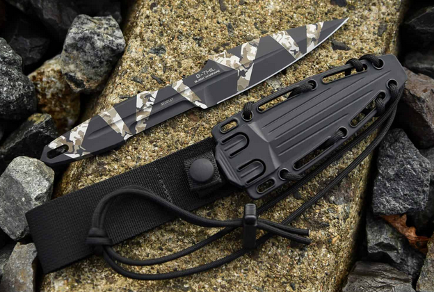 Extrema Ratio S-Thil Fixed Blade Knife, N690 Black Warfare, Nylon Sheath