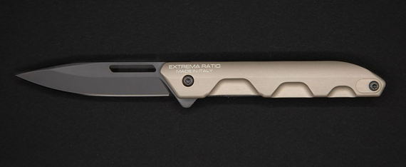 Extrema Ratio Ferrum Tactical T Flipper Folding Knife, N690 Black, Aluminum Mud