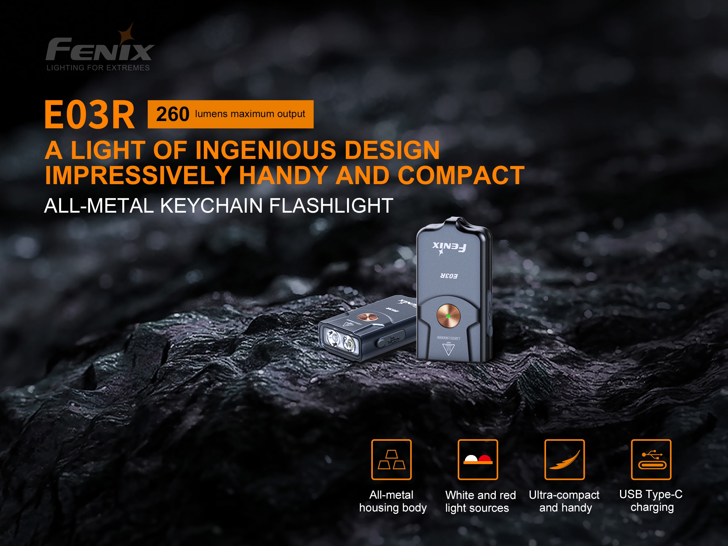 Fenix E03R Rechargeable Keychain Flashlight - 260 Lumens