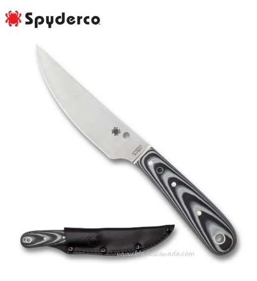 Spyderco Bow River Fixed Blade Knife, G10 Black/White, Leather Sheath, FB46GP