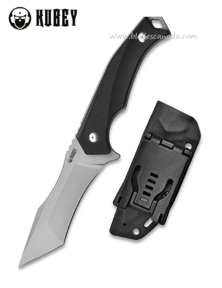 Kubey Fixed Blade Knife, D2 Steel, G10 Black, Kydex Sheath, FKU157A