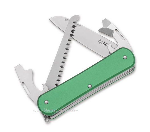 Fox Italy Vulpis Slipjoint Multitool Knife, N690, Aluminum Green, VP130-S4 OD