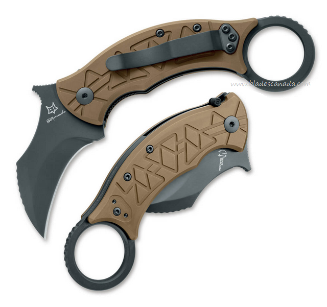 Fox Italy Tribal K Flipper Folding Karambit Knife, M390 Black, Titanium Bronze, FX-802TiPVD