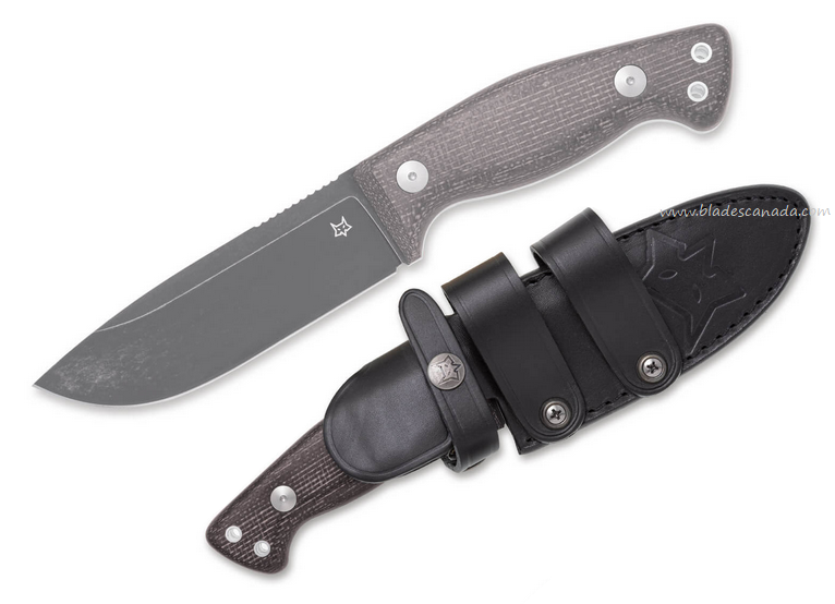 Fox Italy Tokala Bison Fixed Blade Knife, Niolox Black, Micarta Black, Leather Sheath, FX-105MB