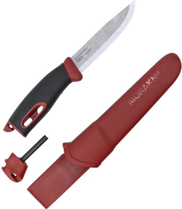Mora Companion Fixed Blade Knife, Spark Red, Fire Starter, 02396