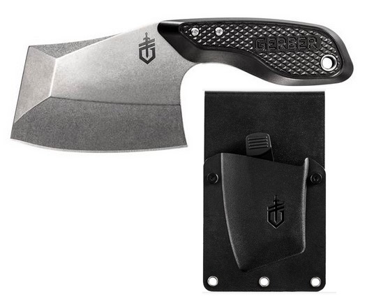 Gerber Tri-Tip Mini Cleaver Fixed Blade Knife, Aluminum Black, Multi-Mount Sheath - Click Image to Close
