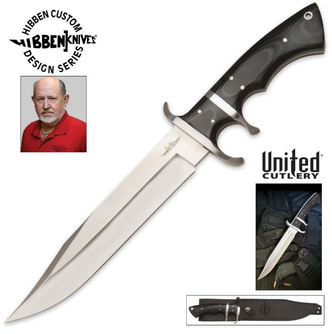 Gil Hibben Assault Bowie Fixed Blade Knife, Leather Sheath, GH5025