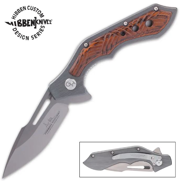 Gil Hibben Hurricane Flipper Folding Knife, Aluminum/Wood Scale, GH5108