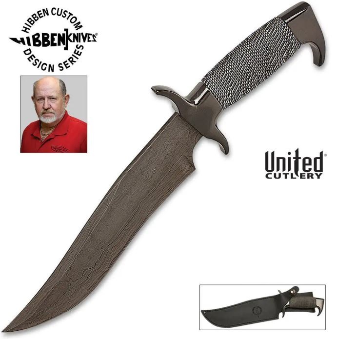 Gil Hibben Highlander Bowie Fixed Blade Knife, Damascus Blade, GH627D
