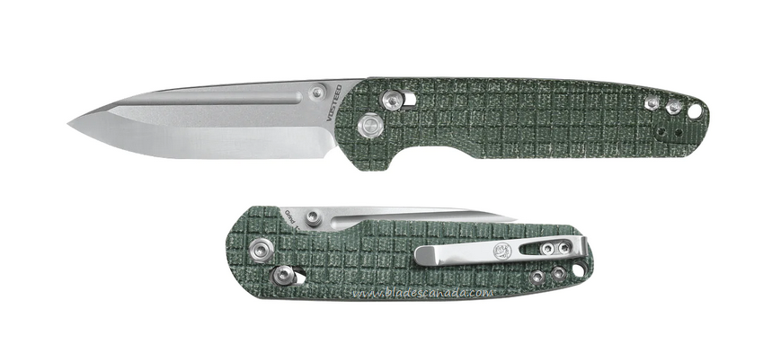 Vosteed Grind Folding Knife, 154CM Stonewash, Micarta Green Frag, GR31M2