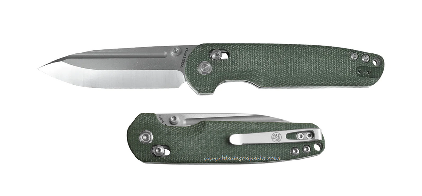 Vosteed Grind Folding Knife, 154CM Stonewash, Micarta Green, GR31M4