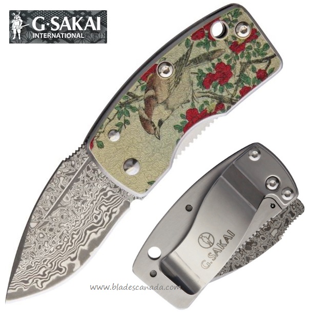 G. Sakai Money Clip Szanqua Framelock Folding Knife, Damascus, GS11610