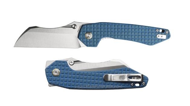 Vosteed Gator Flipper Folding Knife, 14C28N Satin Wharncliffe, Micarta Blue, GT37VTML2