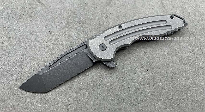 Hoback Husky Flipper Folding Knife, Nitro V DLC Black SW, Titanium Grey SW