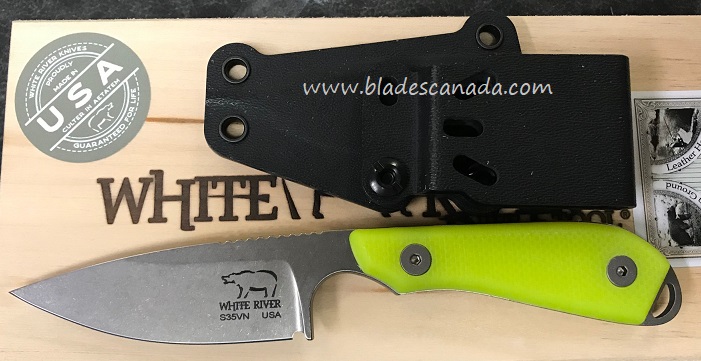 White River M1 Backpacker Pro Fixed Blade Knife, S35VN, G10 High Vis Yellow, Kydex Sheath