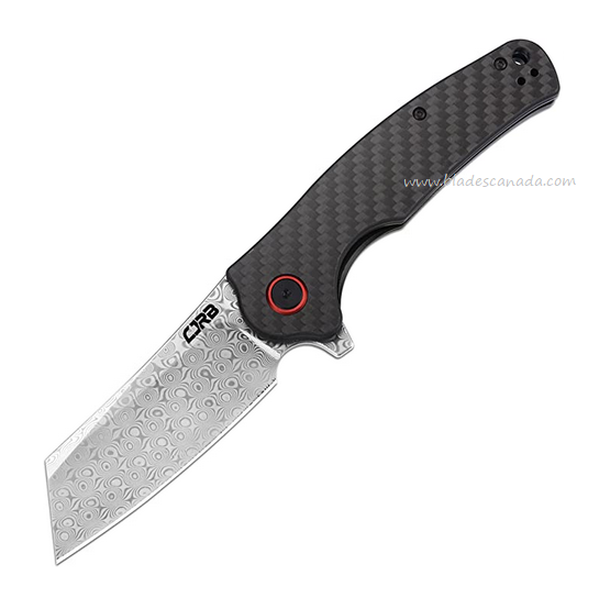 CJRB Crag Flipper Folding Knife, Damascus, Carbon Fiber, J1904D-CF