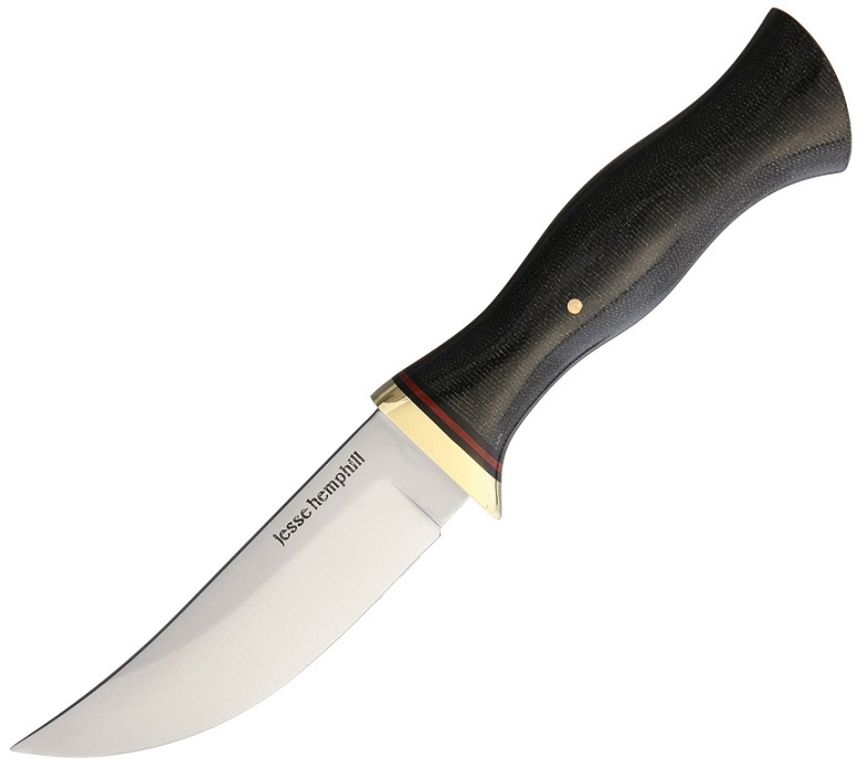 Jesse Hemphill High Falls II Fixed Blade Knife, A2 Steel, Micarta Black, Leather Sheath, JH004B
