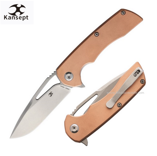 Kansept Kryo Flipper Framelock Knife, CPM S35VN, Copper Handle, K1001C1