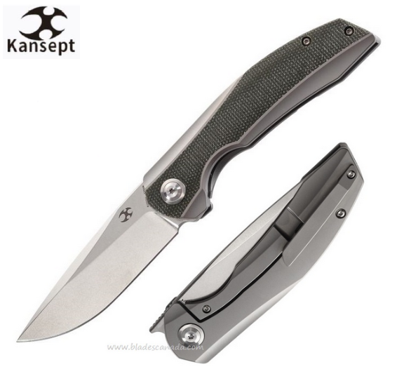Kansept Accipiter Framelock Flipper Knife, CPM S35VN, Titanium/Micarta, K1007A1