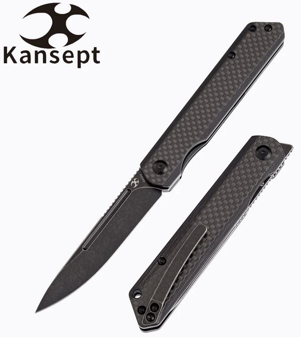 Kansept Prickle Flipper Folding Knife, S35VN, Black Twill Carbon Fiber, K1012A3