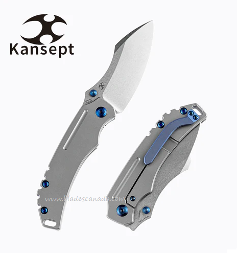 Kansept Pelican Framelock Folding Knife, Left Handed, CPM S35VN SW, Titanium Blue, K1018L3
