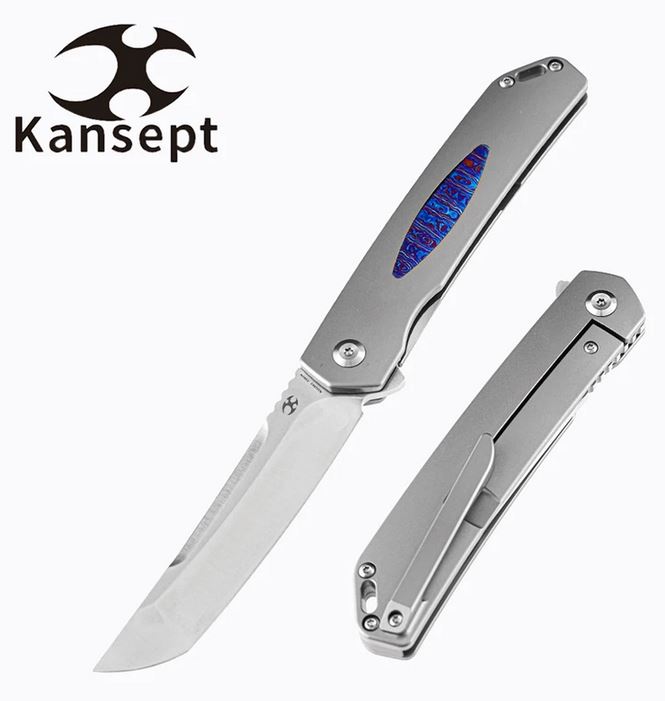 Kansept Hazakura Flipper Framelock Folding Knife, CPM S35VN, Titanium/Damascus, K1019A2