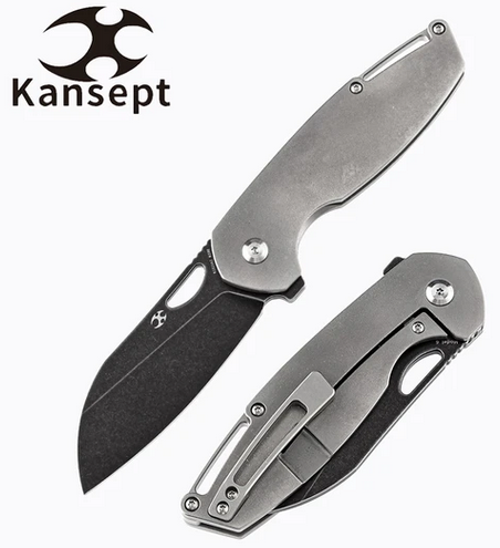 Kansept Model 6 Flipper Framelock Knife, M390 Wharncliffe, Titanium, K1022A2 - Click Image to Close