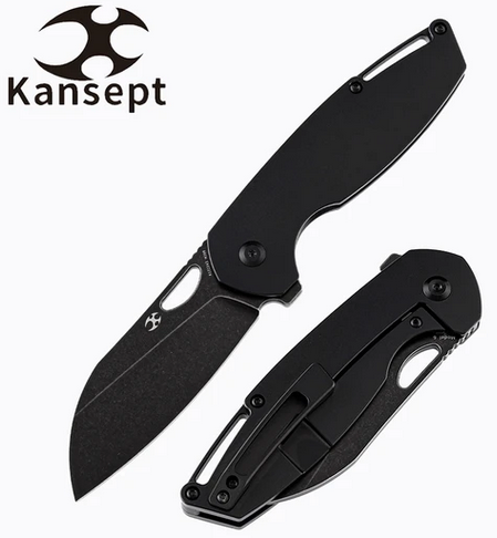 Kansept Model 6 Flipper Folding Knife, M390 Wharncliffe, Titanium Black, K1022A3